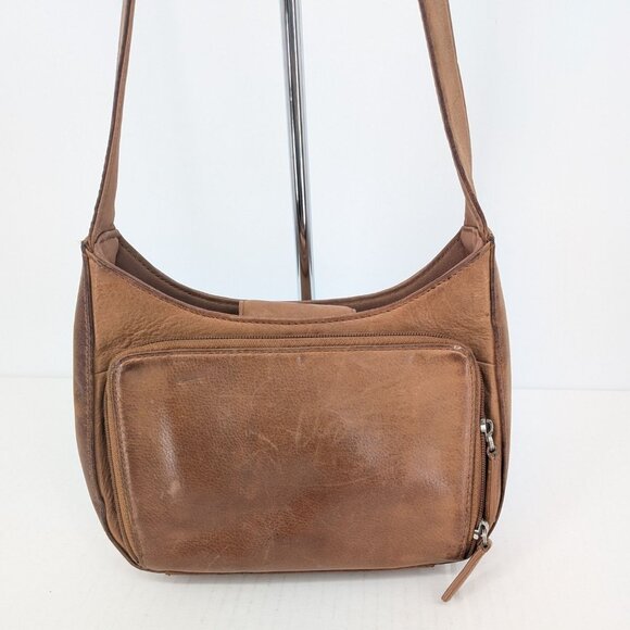Vintage Fossil Leather Shoulder Handbag Purse Y2K Boho Neutral Coastal Capsule - Picture 3 of 14